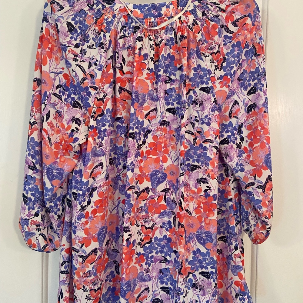 Floral Print Blouse in Purple and Orange